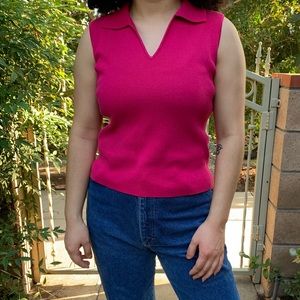 Hot Pink Collared Sweater Vest